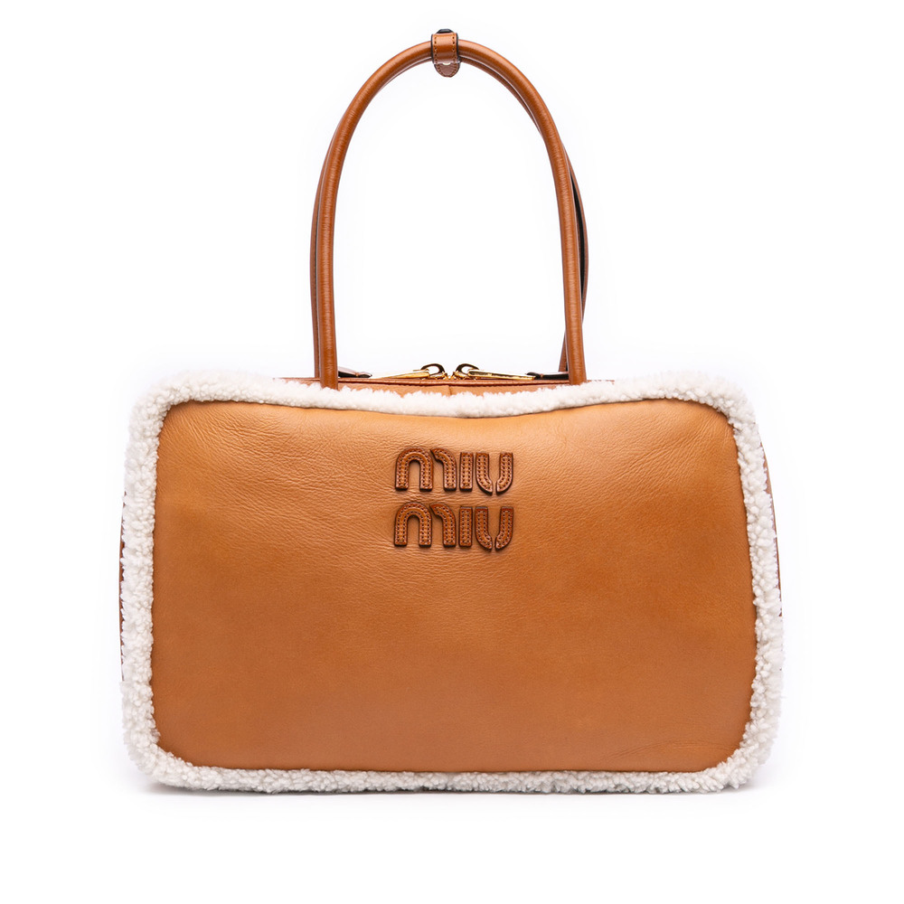 Pre-Loved Miu Miu Large Shearling Trimmed Calfskin Logo Beau Shoulder Bag